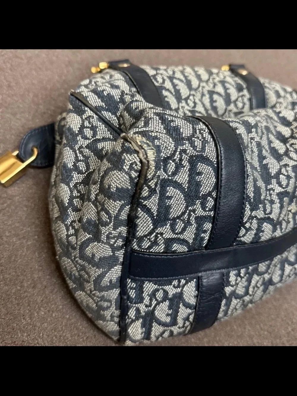Dior Navy and Cream Monogram Satchel